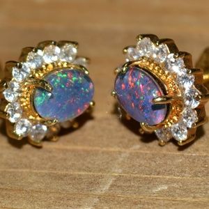 Sterling silver Genuine Fire Opal Stud Earrings